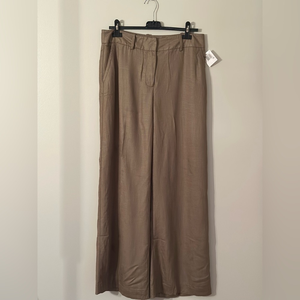 NEW Trina Turk Wide Leg Dress Pant Women's Size 12 Taupe/Brown Pockets $238